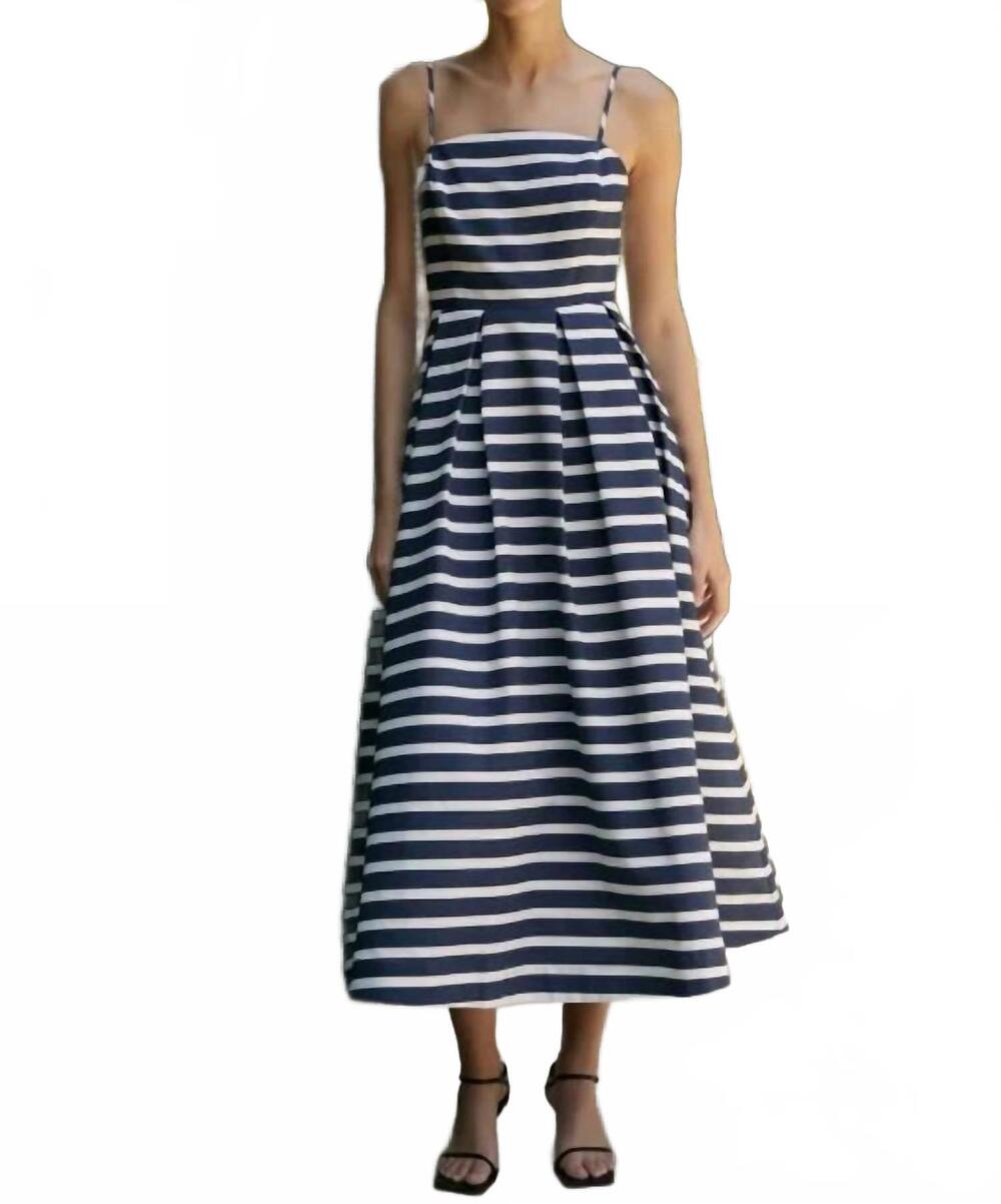 NEW ENGLISH FACTORY striped midi dress in navy & white